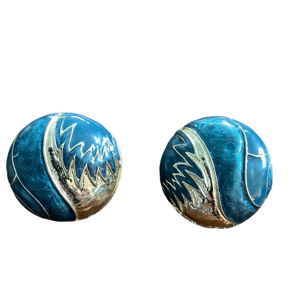 Gold and Teal Colored 80’s Style Statement Earrings